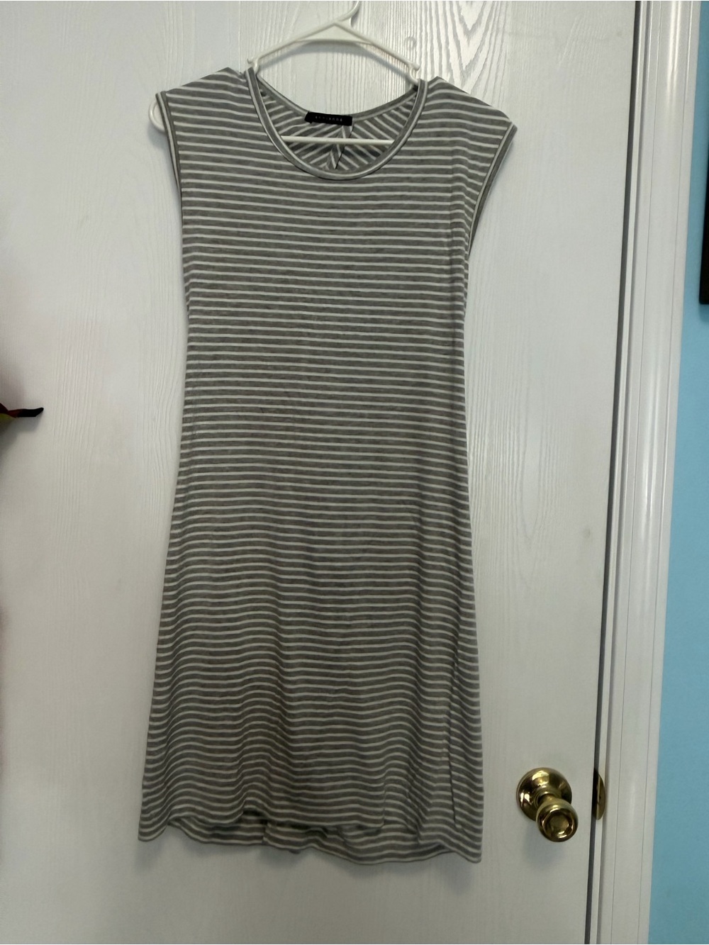 Striped Gray & White Sleeveless back twisted  Dress